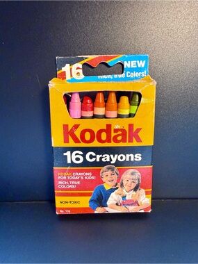 Rare Vintage Kodak 16 Crayons No. 116 * Rose Art * 1990s Retro * Complete Set